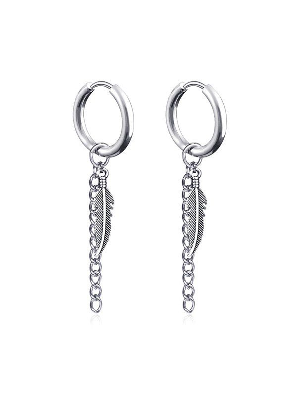 

Feather Shape Chain Drop Earrings, Silver