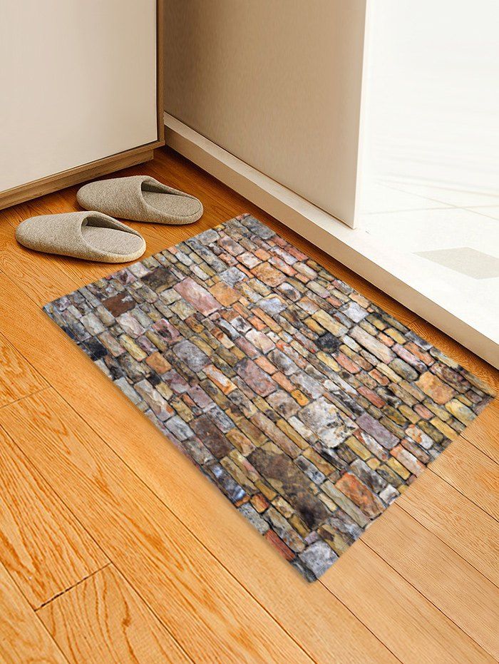 

Stone Brick Wall Pattern Water Absorbing Area Rug, Multi