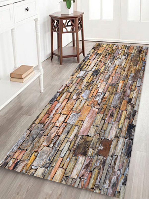 

Stone Brick Wall Pattern Water Absorbing Area Rug, Multi
