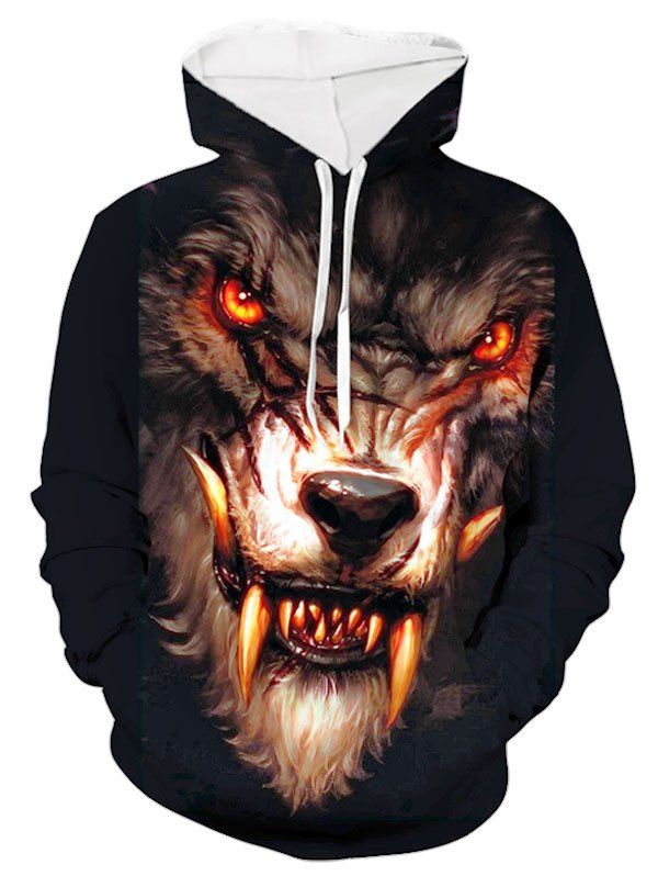 

Novelty Animal Print Pocket Design Hoodie, Black