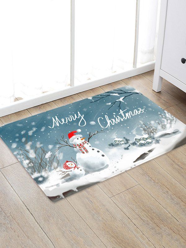 

Merry Christmas Snowman Printing Floor Rug, Multi