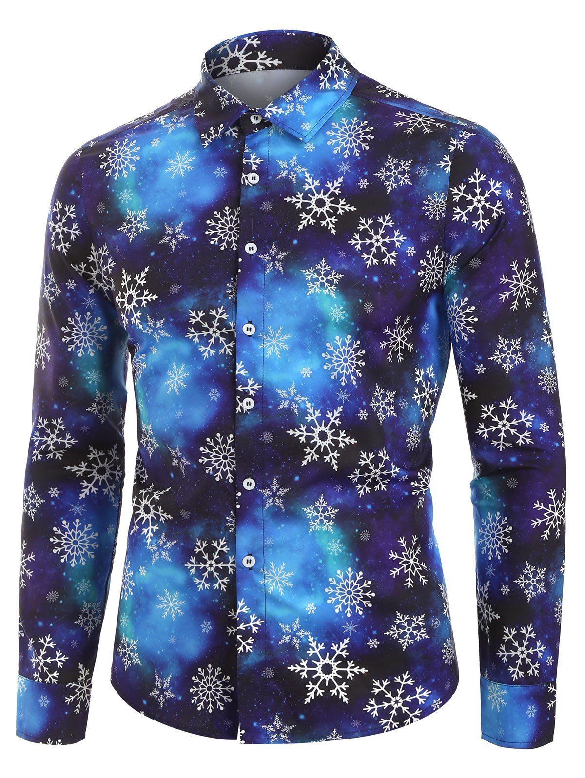 Christmas Snowflake Galaxy Print Button Up Long Sleeve Shirt [49% OFF ...