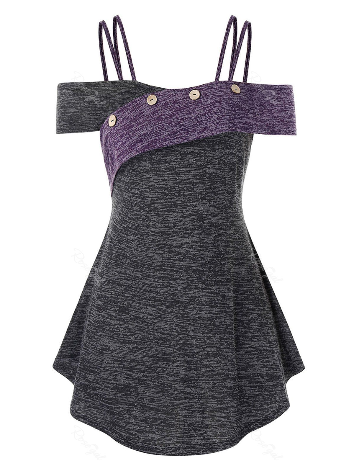 

Plus Size Heather Colorblock Cold Shoulder T-shirt, Gray