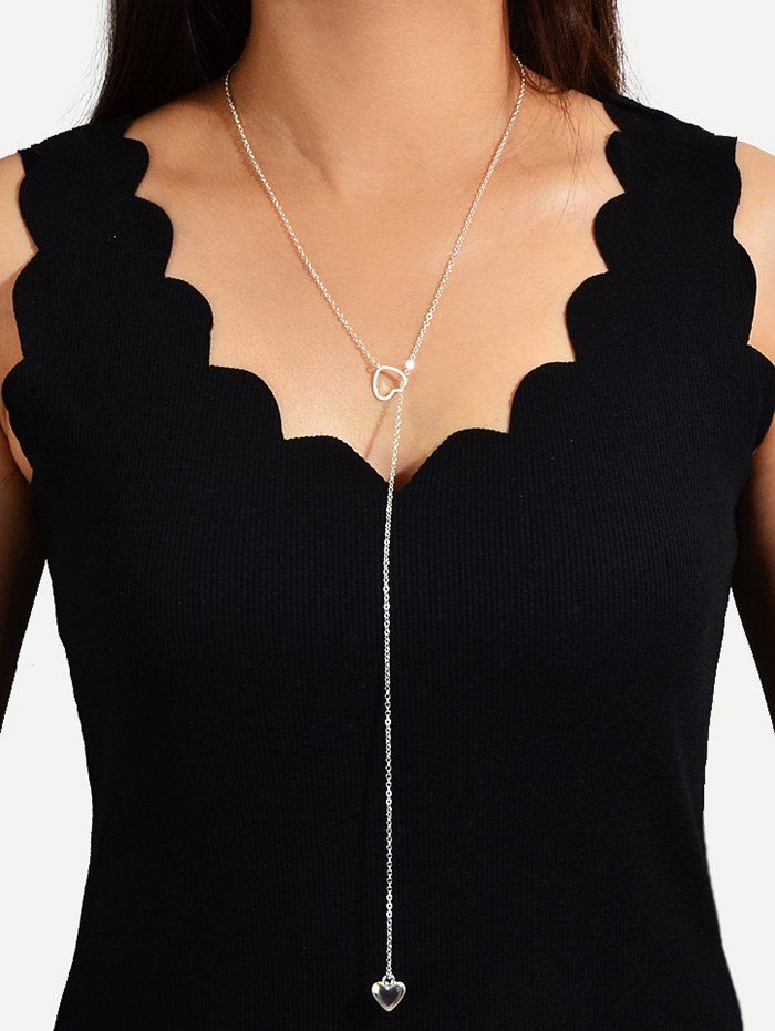 

2Pcs Brief Letter Heart Shape Lariat Necklace Set, Silver