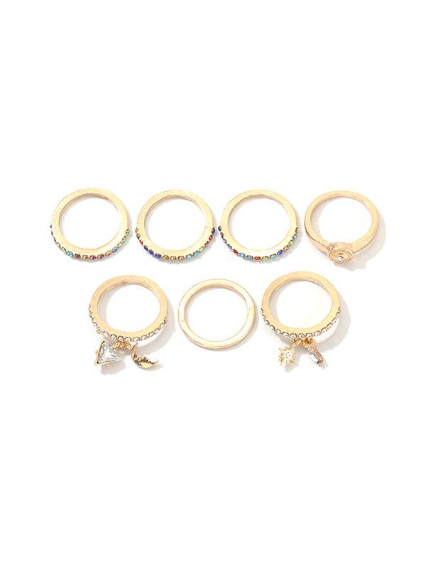 

7Pcs Moon Geometric Rhinestone Inlaid Rings Set, Gold