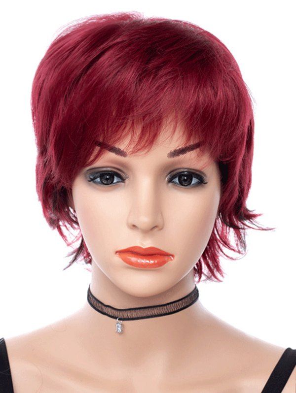 

Free Part Short Straight Pixie Cut Synthetic Wig, Red wine