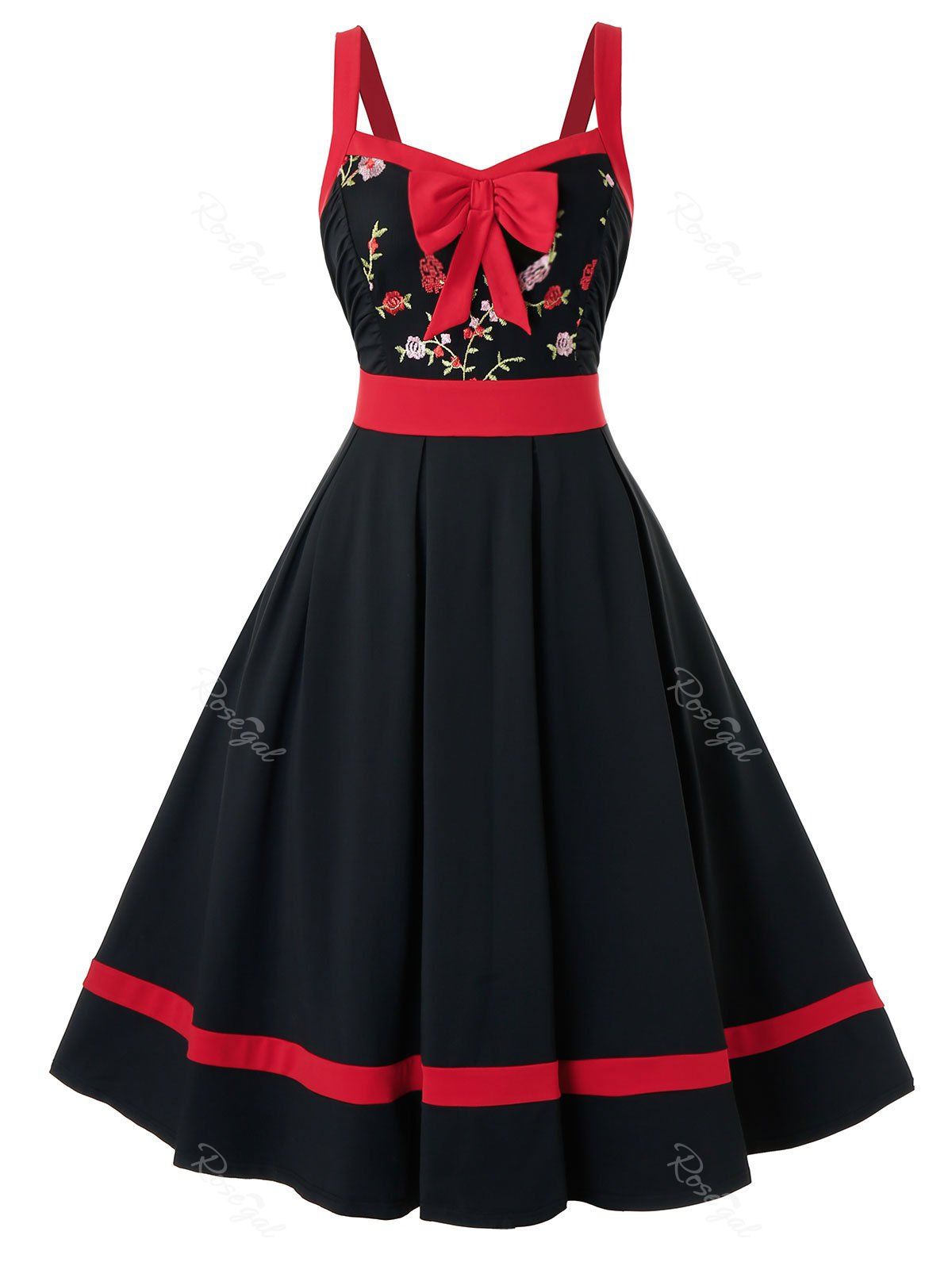 

Plus Size Flower Embroidered Bowknot Sweetheart Dress, Black