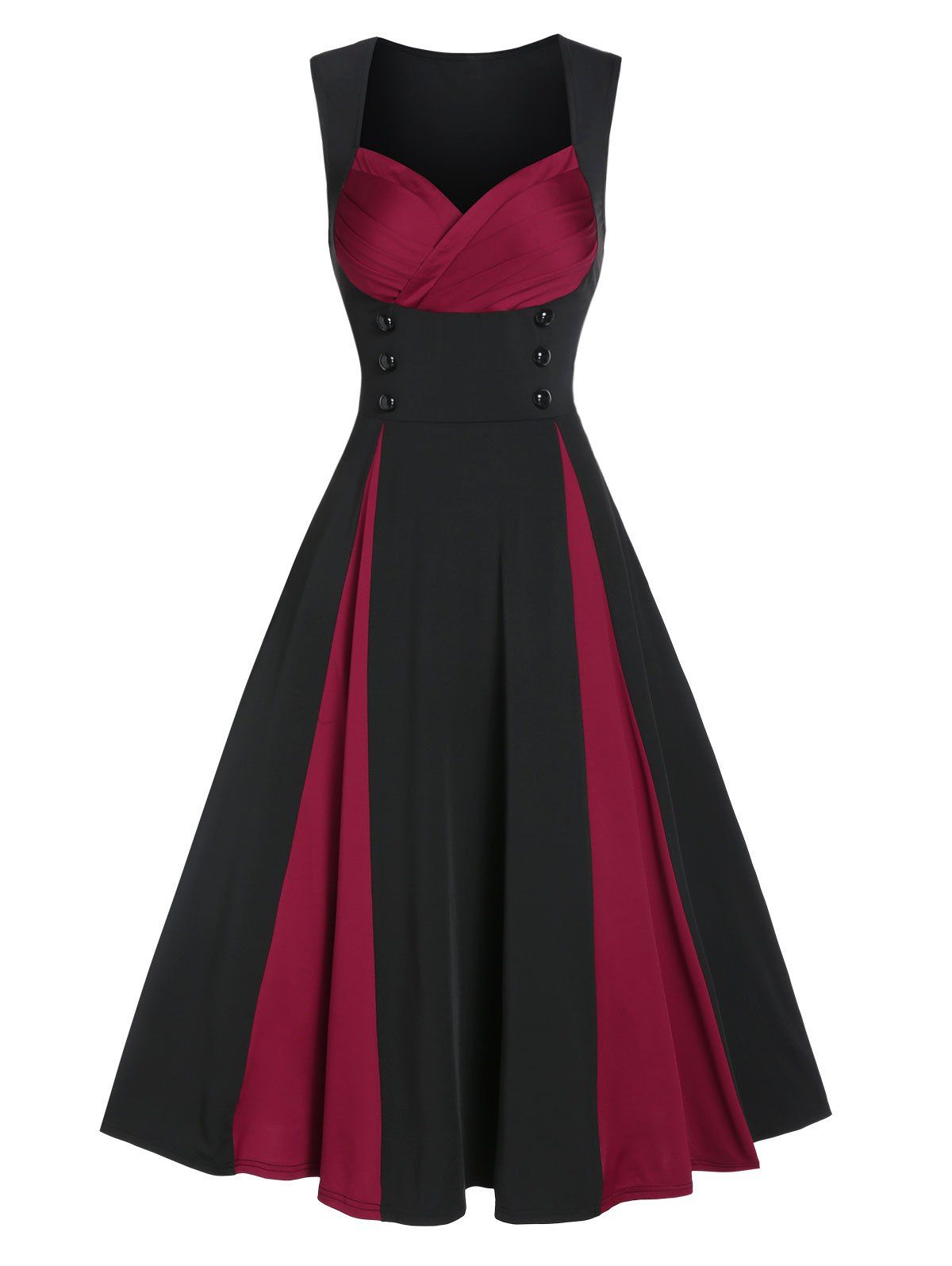 

Sleeveless Mock Button Contrast Vintage Prom Dress, Black