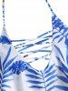Halter Leaf Coconut Lattice Flounce Bikini Swimsuit -  