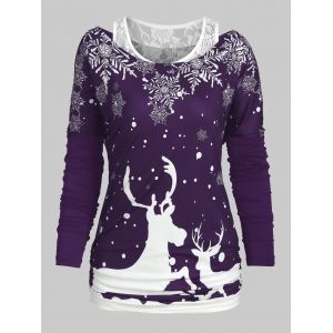 

Christmas Elk Snowflake Tee and Lace Tank Top Set, Purple iris