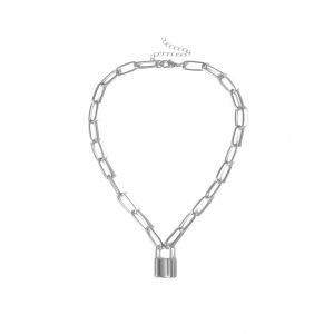 

Lock Pendant Punk Style Chain Necklace, Silver