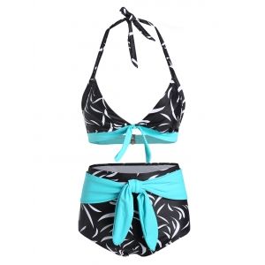 

Front Knot Printed Halter Bikini Swimsuit, Multi a