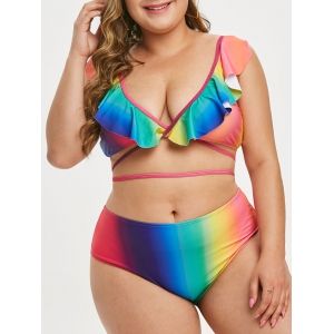

Plus Size Tie Dye Ruffled Rainbow Wrap Bikini Swimsuit, Multi