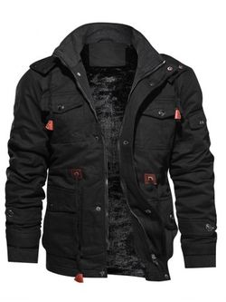 La piel de imitación de la cintura de la chaqueta forrada con cordón de Carga - BLACK - L