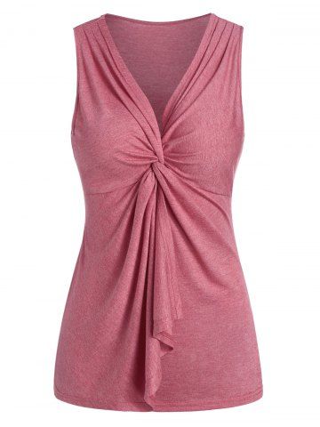 Twsit Front Plunge Neck Flounce Heathered Tank Top
