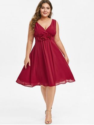 Plus Size Fit And Flare Wrap Collar Dress
