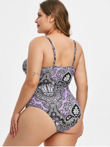 Plus Size 1950s Paisley Print Ring Cutout One-piece Swimsuit