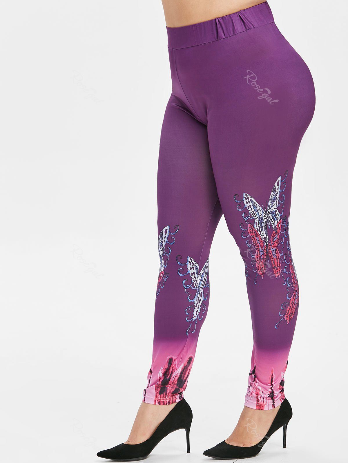 

Plus Size Butterfly Print Ombre Leggings, Multi