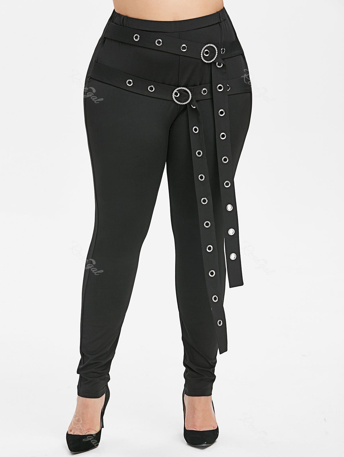 

Plus Size Punk O Ring Eyelet Pants, Black