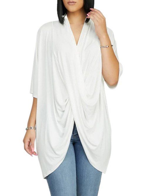 

Cross Front Drape Batwing Sleeve Loose T-shirt, White