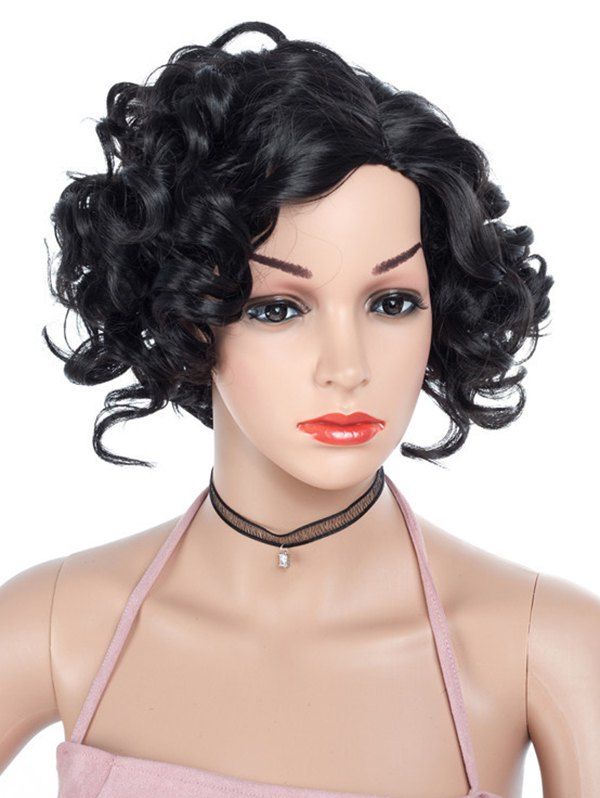 

Inclined Bang Shaggy Short Curly Capless Synthetic Wig, Black