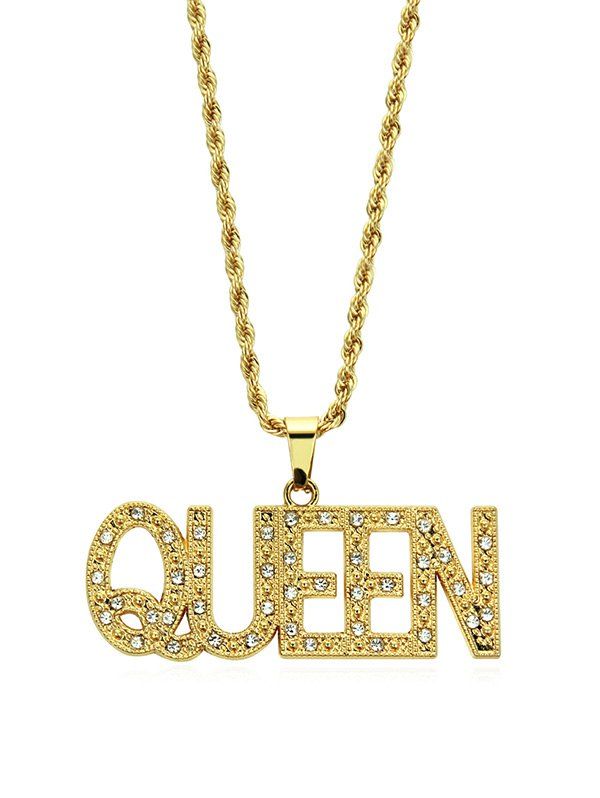 

Letter Queen Hip Hop Rhinestone Pendant Necklace, Gold