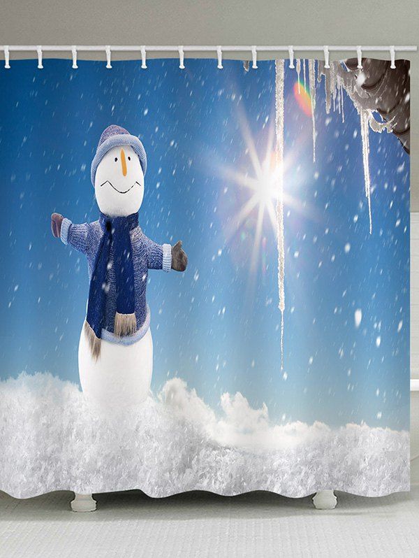 

Christmas Snowman Sunshine Print Waterproof Bathroom Shower Curtain, Multi