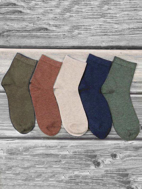 

5 Pairs Solid Cotton Socks Set, Multi-a