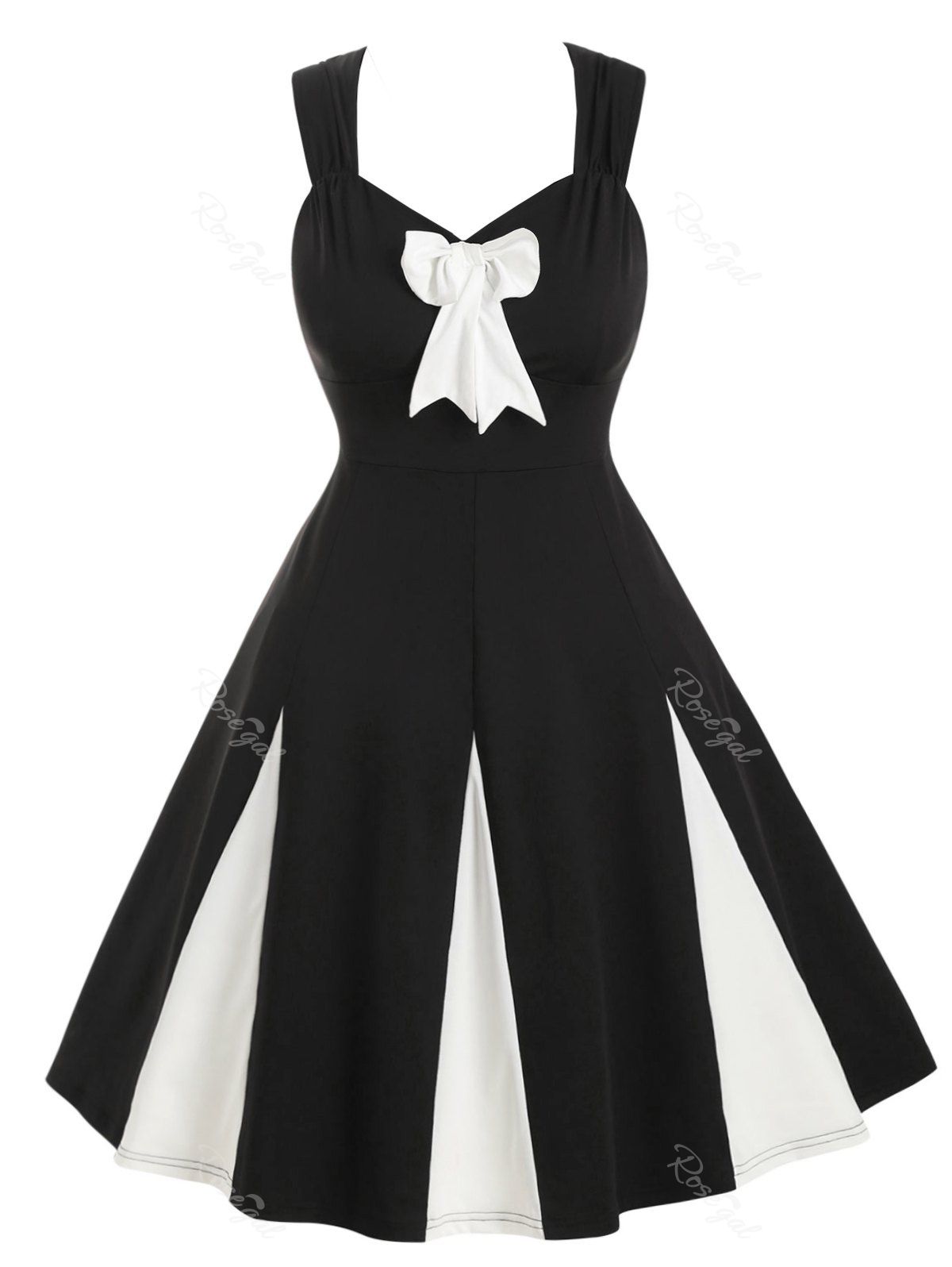 

Sleeveless Colorblock Bowknot Plus Size Dress, Black