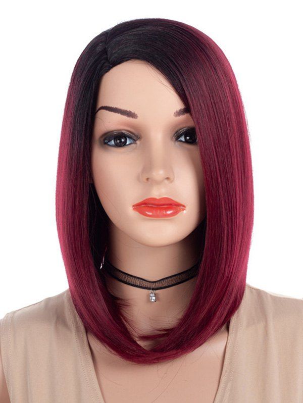 

Side Parting Ombre Straight Medium Bob Synthetic Wig, Red wine