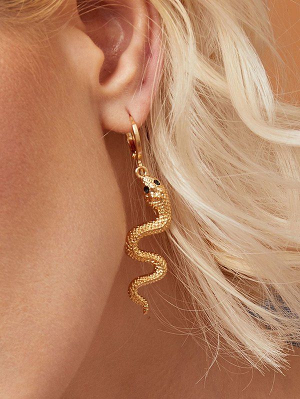 

Metal Snake Drop Earrings, Gold