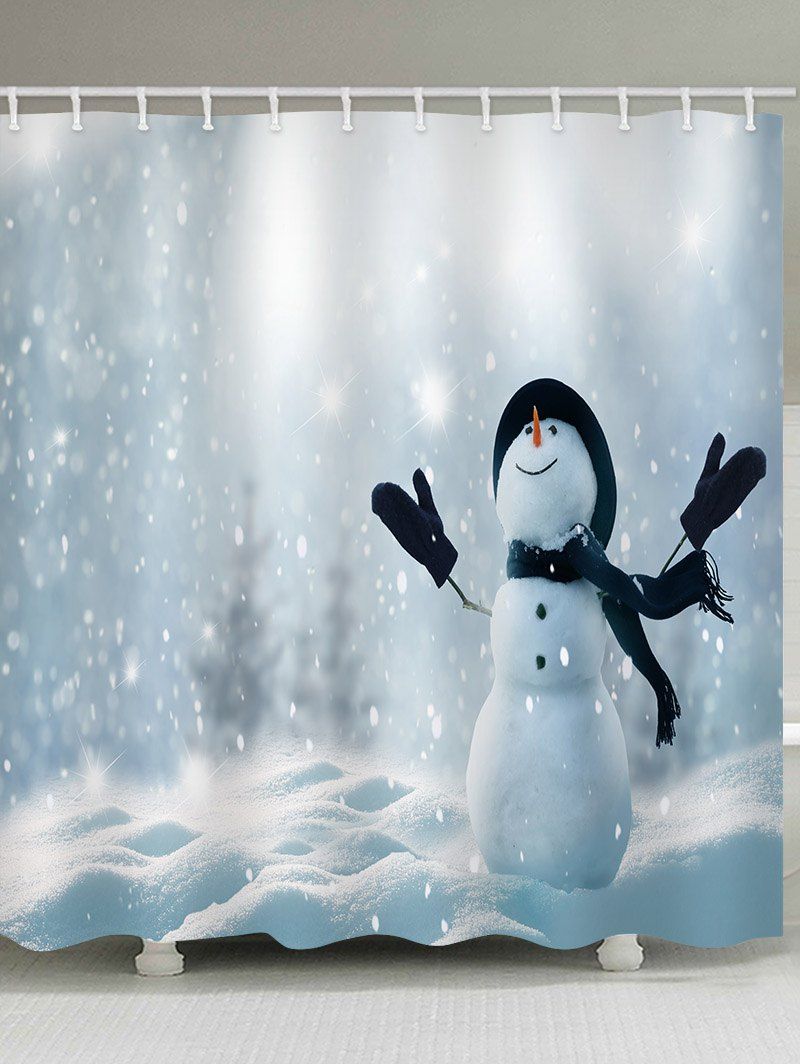 

Christmas Snowman Snowfield Print Waterproof Bathroom Shower Curtain, Multi
