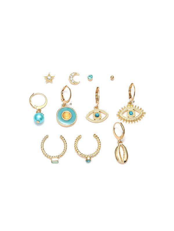 

11Pcs Hollow Eye Moon Shell Earrings Set, Gold
