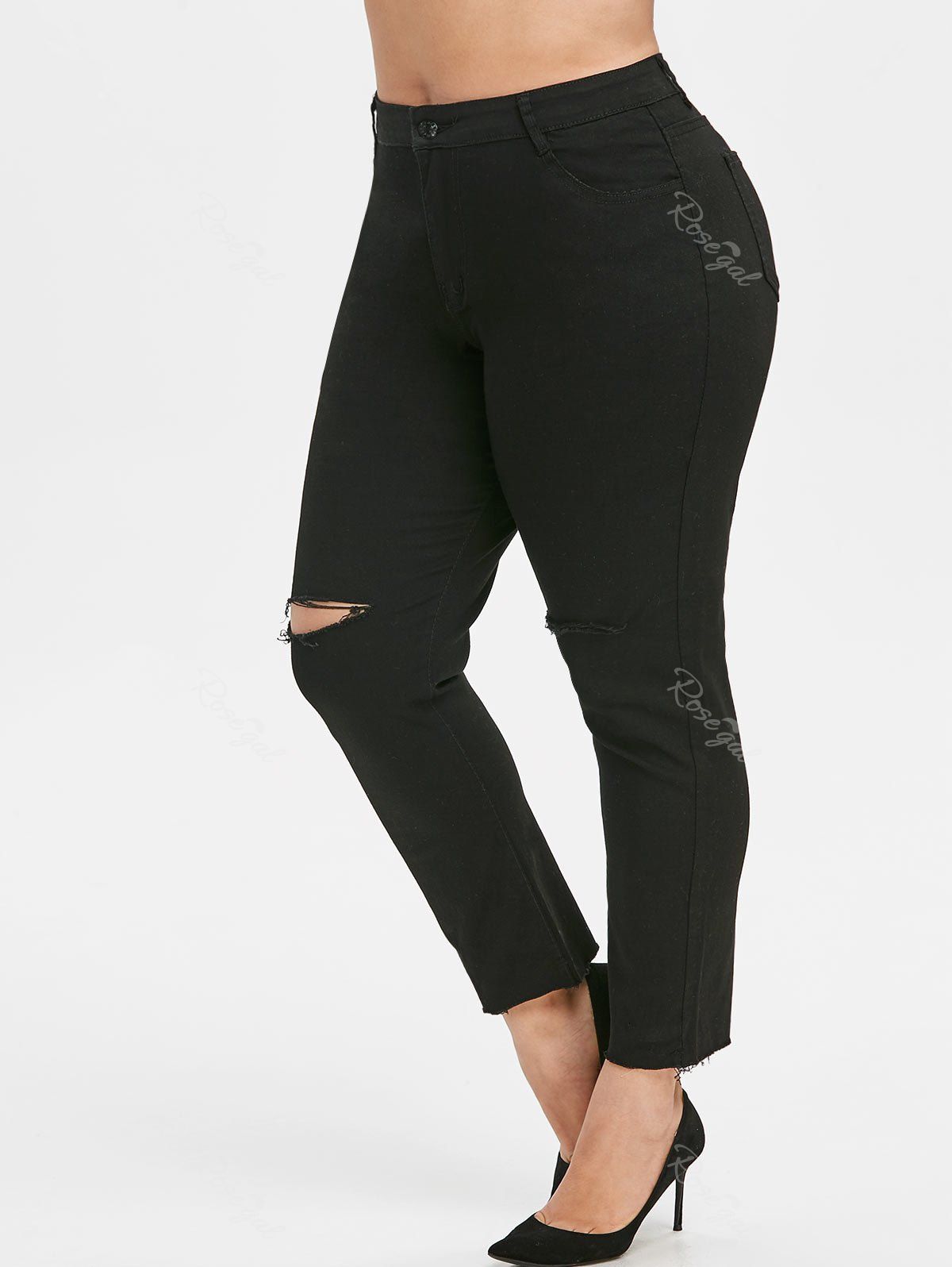 

Plus Size Ripped Frayed Hem Jeans, Black