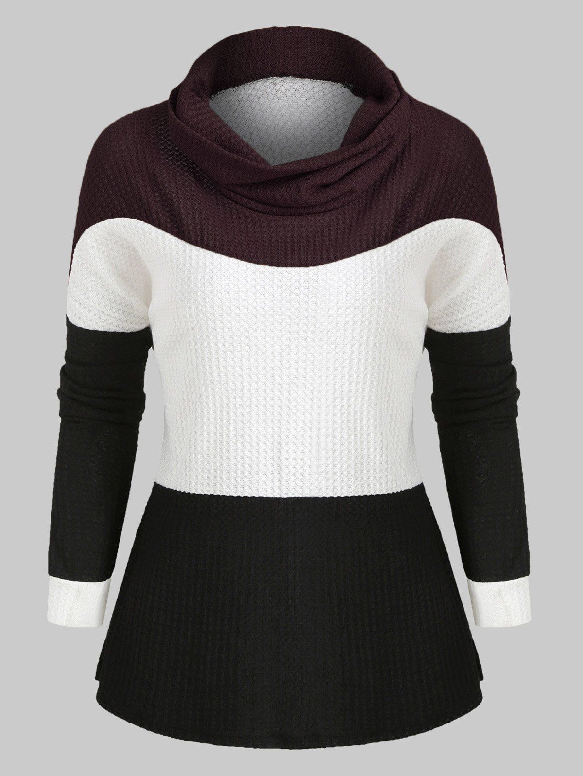 

Cowl Neck Colorblock Loose Knitwear, Deep coffee