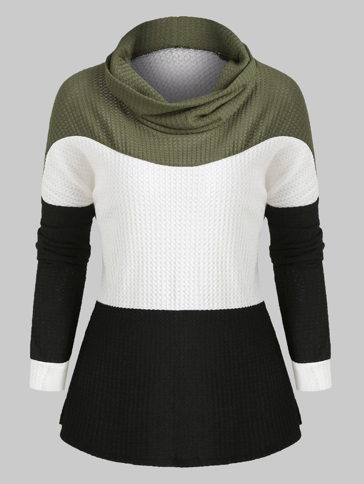

Cowl Neck Colorblock Loose Knitwear, Camouflage green