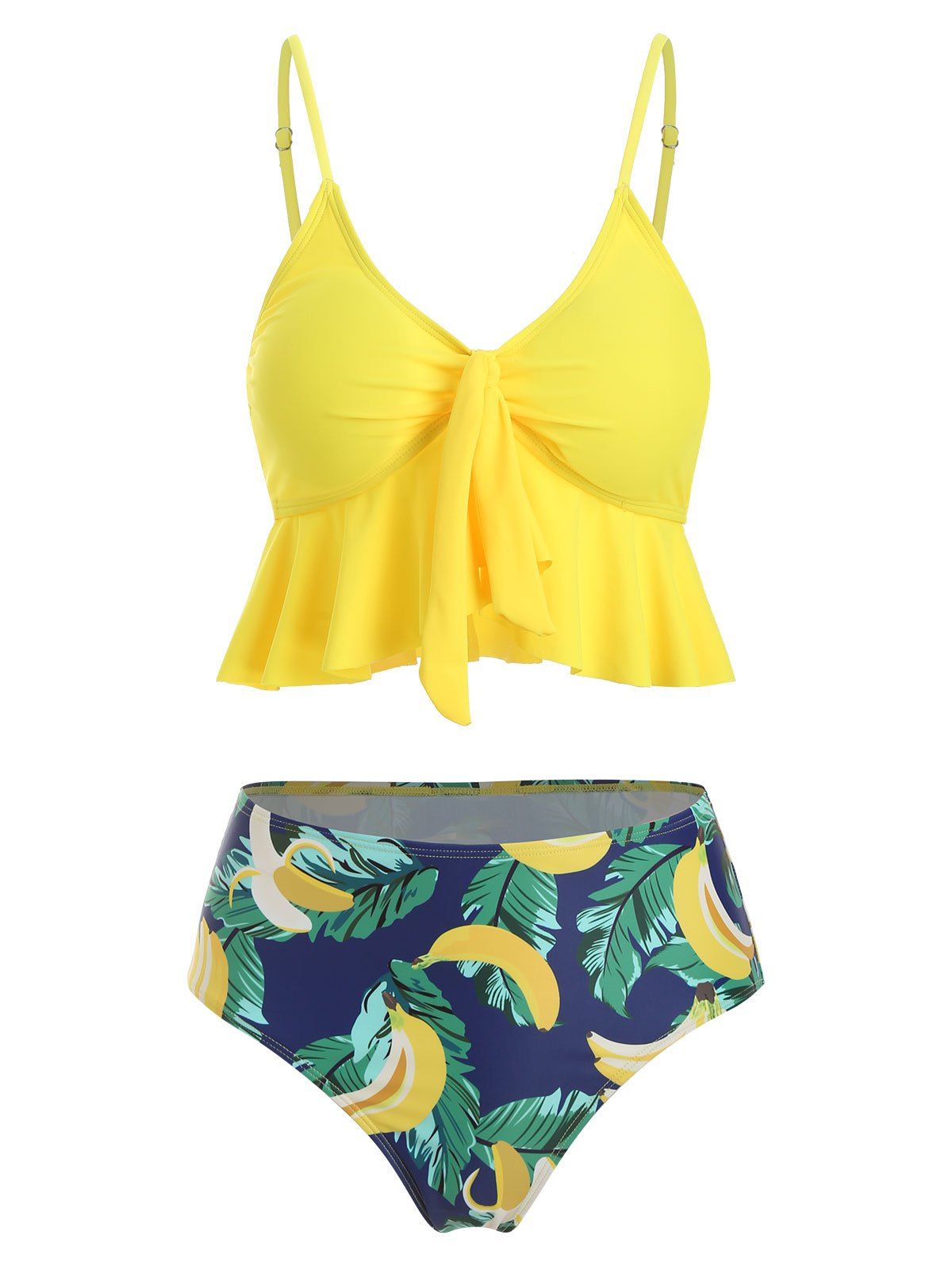 

Banana Leaves Knotted Padded Tankini Set, Yellow