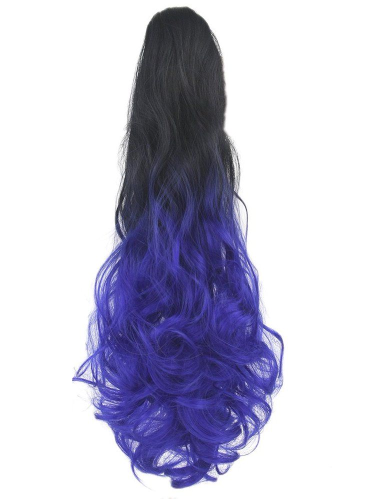 

Long Body Wave Clip On Synthetic Ombre Hair Extension, Cobalt blue