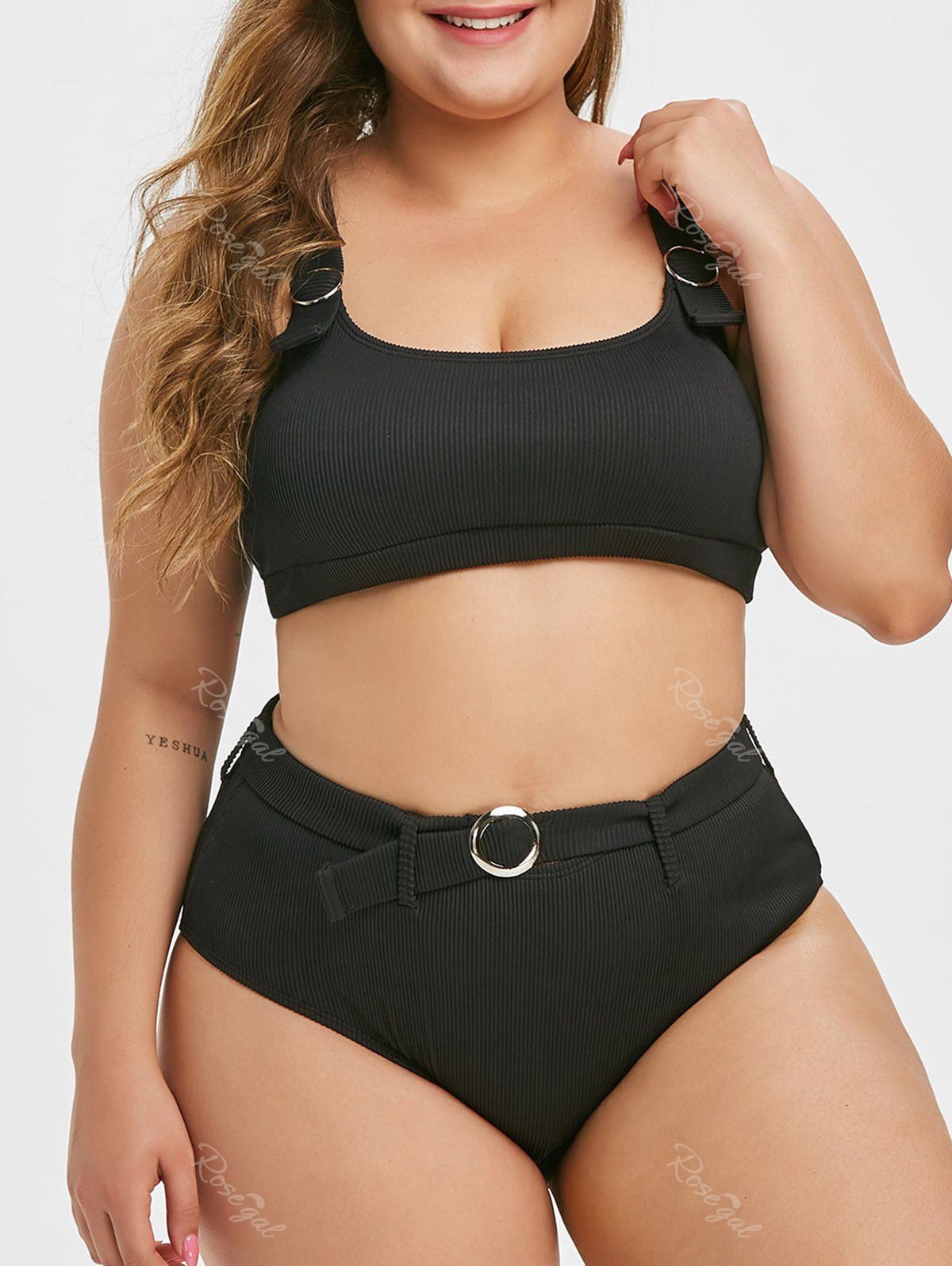 Buy Plus Size Ring Belted Textured Ribbed Bikini Swimsuit  