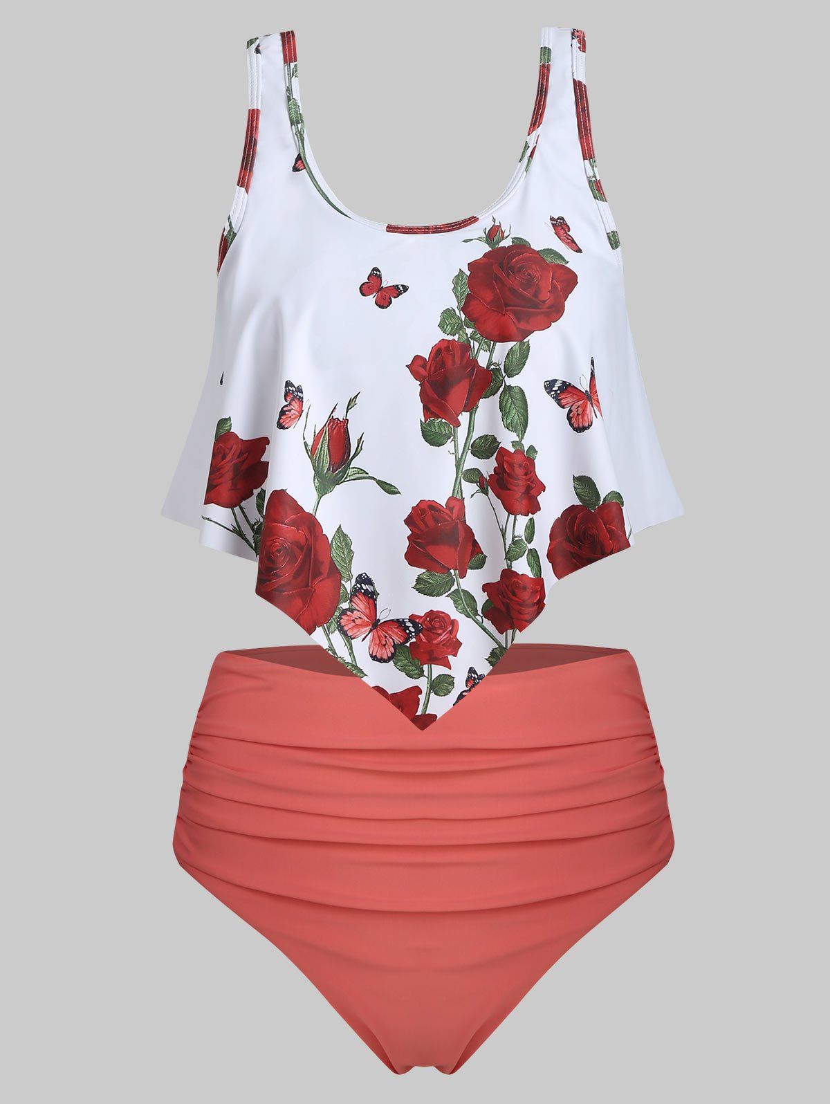 

Floral Butterfly Asymmetric STankini Set, Red wine