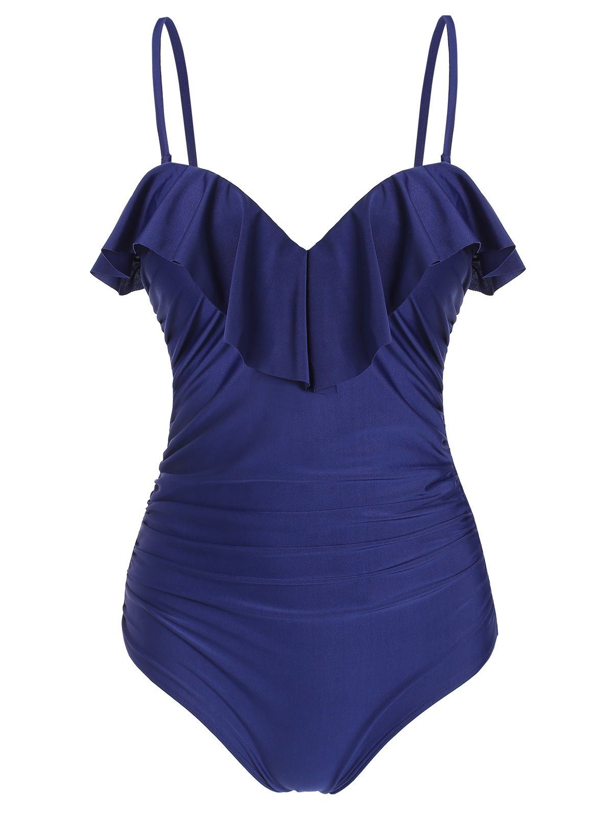 

Ruffles Ruched Push Up One-piece Swimsuit, Deep blue