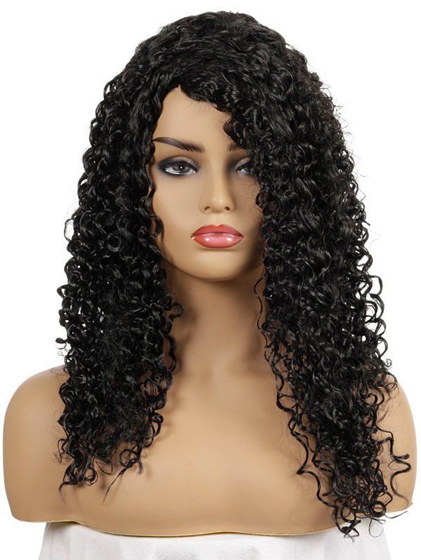 

Long Side Bang Curly Synthetic Capless Wig, Black