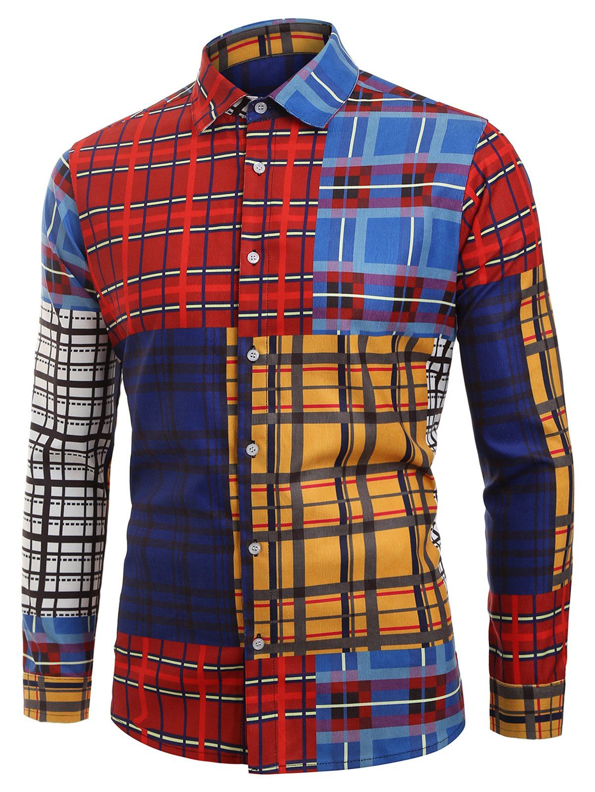

Plaid Colorblock Spliced Casual Shirt, Multi