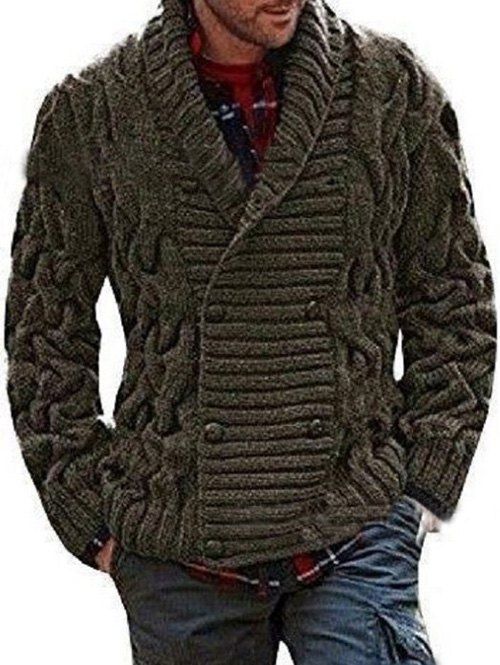 

Shawl Collar Double Breasted Twist Knit Cardigan, Army green