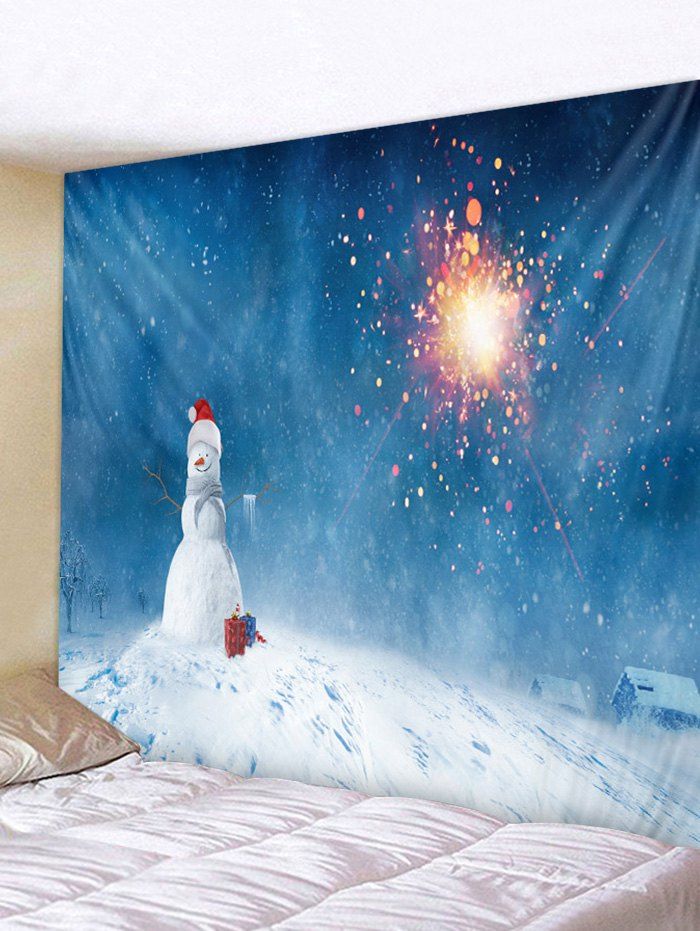 

Christmas Snowman Gifts Firework Print Tapestry Wall Hanging Art Decoration, Multi