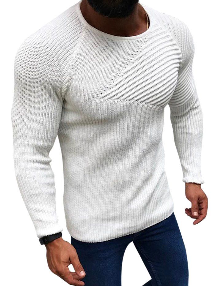 

Plain Raglan Sleeve Pleated Pullover Sweater, White