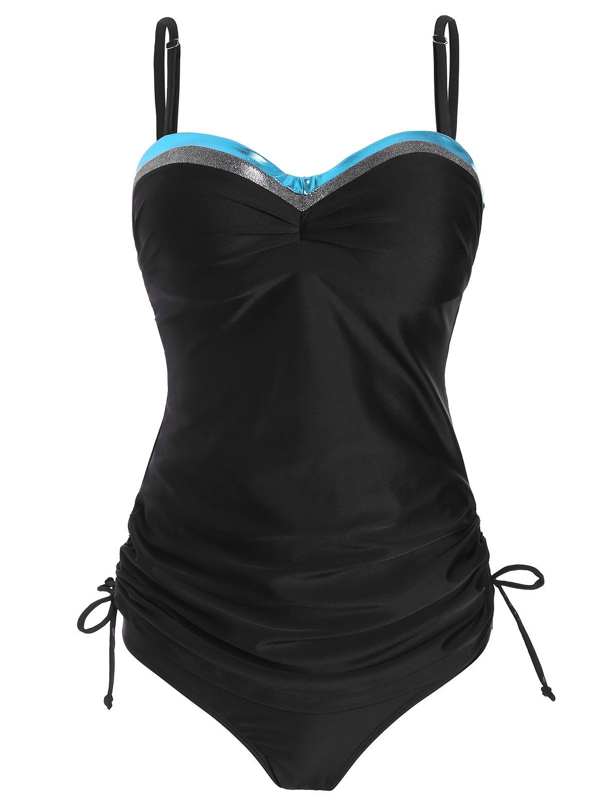 

Shiny Underwire Side Cinched Tankini Swimsuit, Black