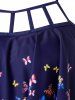 Maillot de Bain Tankini Papillon Imprimé en Treillis de Grande Taille à Col Halter - Bleu profond 1X