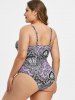 Plus Size 1950s Paisley Print Ring Cutout One-piece Swimsuit -  