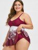 Ruched Floral Rose Plus Size Tankini Swimsuit -  